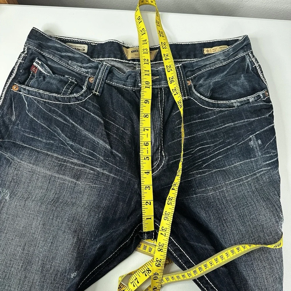 Big Star Jeans Mens 36 Blue Voyager Loose Fit Distressed Thick Stitch Dark‎ Wash